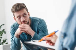 patient in a doctor's office setting receiving fentanyl addiction treatment